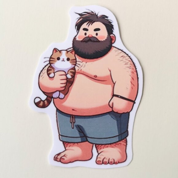 Lot of 7 Men Bear Dad Bod Holding Cats Stickers Cute - Picture 4 of 8